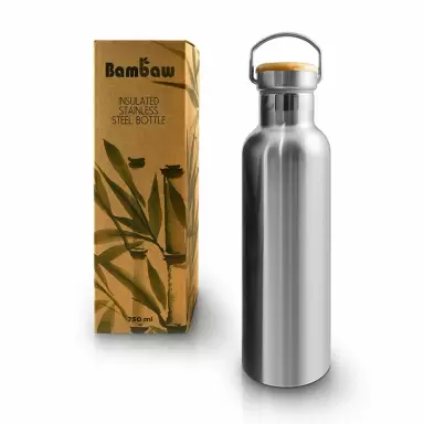Butelka ze stali nierdzewnej podwójnie izolowana z bambusową nakrętką | Bambaw