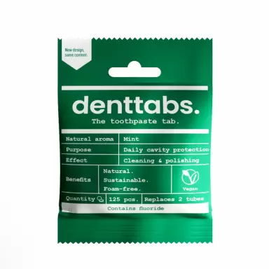 Tabletki do mycia zębów z fluorem Stewia, Mięta | Denttabs