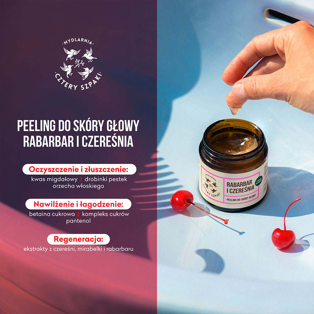 Peeling do skóry głowy - Rabarbar i Czereśnia 4Szpaki
