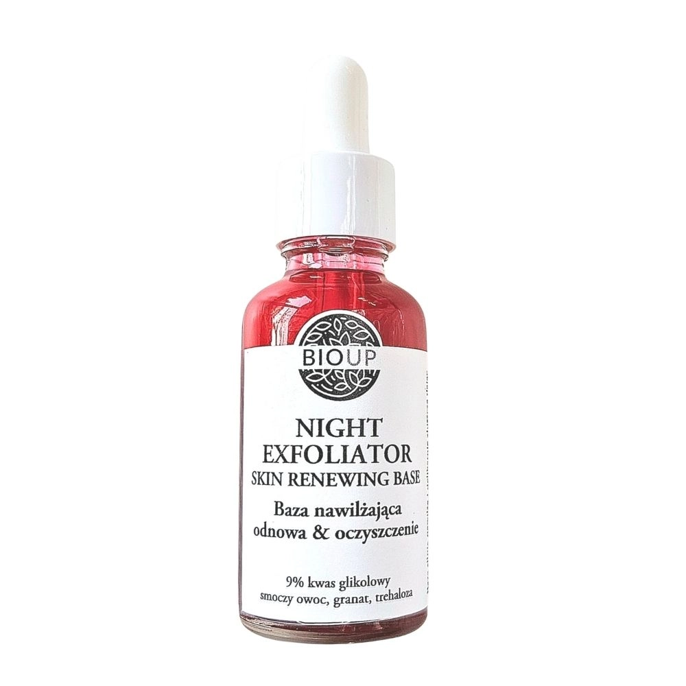 Baza nawilżająca z kwasem glikolowym, smoczym owocem i trehalozą NIGHT EXFOLIATOR | BIOUP