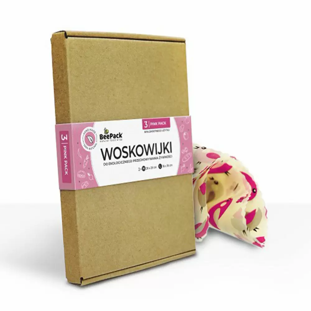 Ekologiczne woskowijki do przechowywania żywności Pink Pack 3 szt. (2 X M, 1 X L) | Beepack