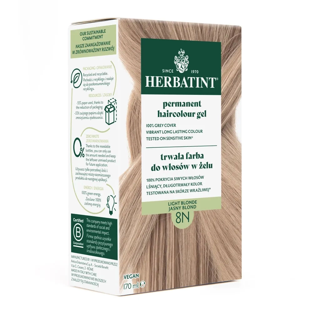 Farba do włosów 8N JASNY BLOND seria NATURALNA | Herbatint