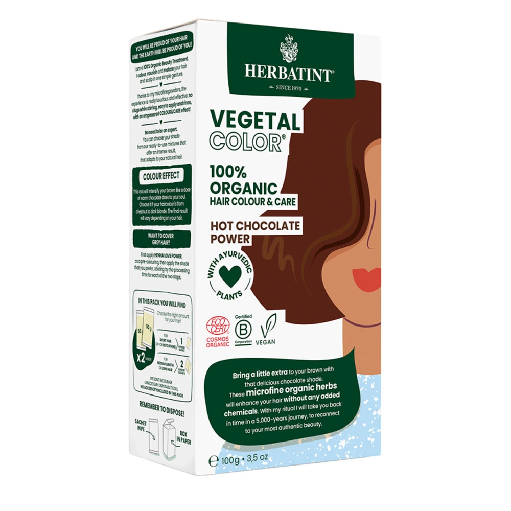 Farba do włosów Vegetal Color 100% ORGANIC Hot Chocolate Power - Gorąca Czekolada | Herbatint