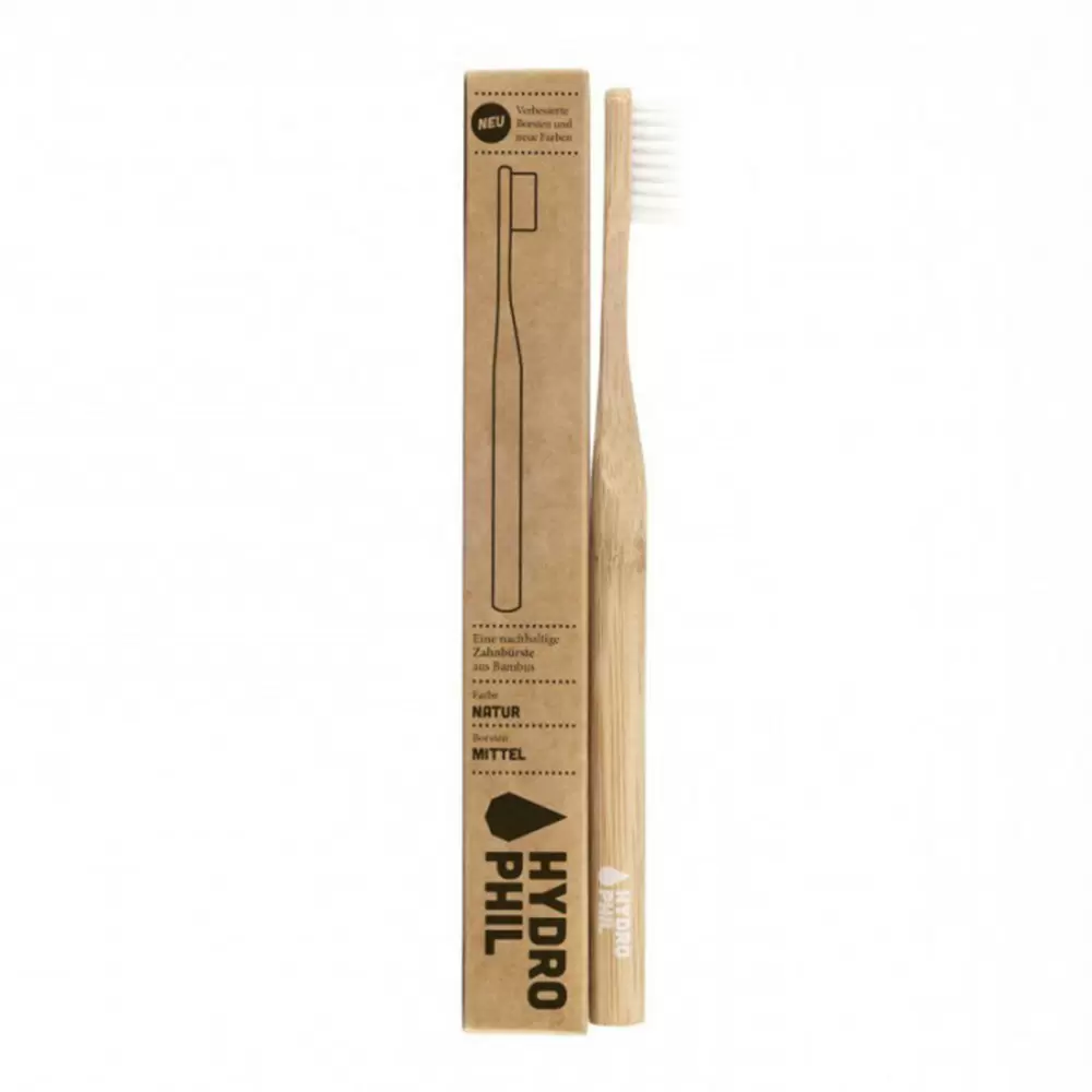Bambusowa szczoteczka do zębów - włosie średnie - naturalna | Hydrophil