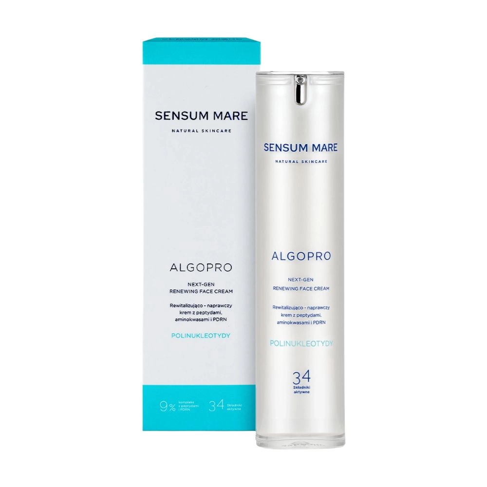Krem do twarzy rewitalizująco - przeciwzmarszczkowy z 9% kompleksem peptydów i aminokwasów z PDRN | Sensum Mare