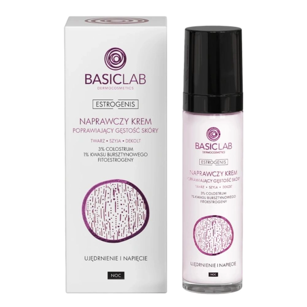 Krem naprawczy do twarzy, szyi i dekoltu poprawiający gęstość skóry na noc Ujędrnienie i Napięcie | BasicLab
