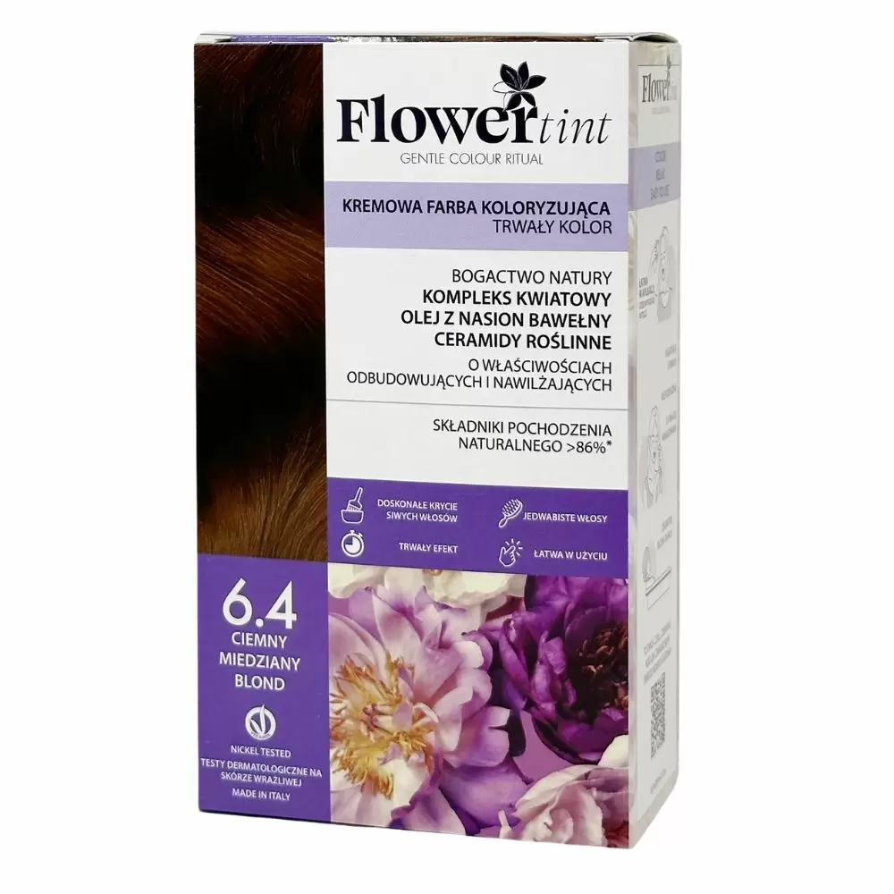 Kremowa farba koloryzująca do włosów 6.4 - Ciemny miedziany blond | FlowerTint