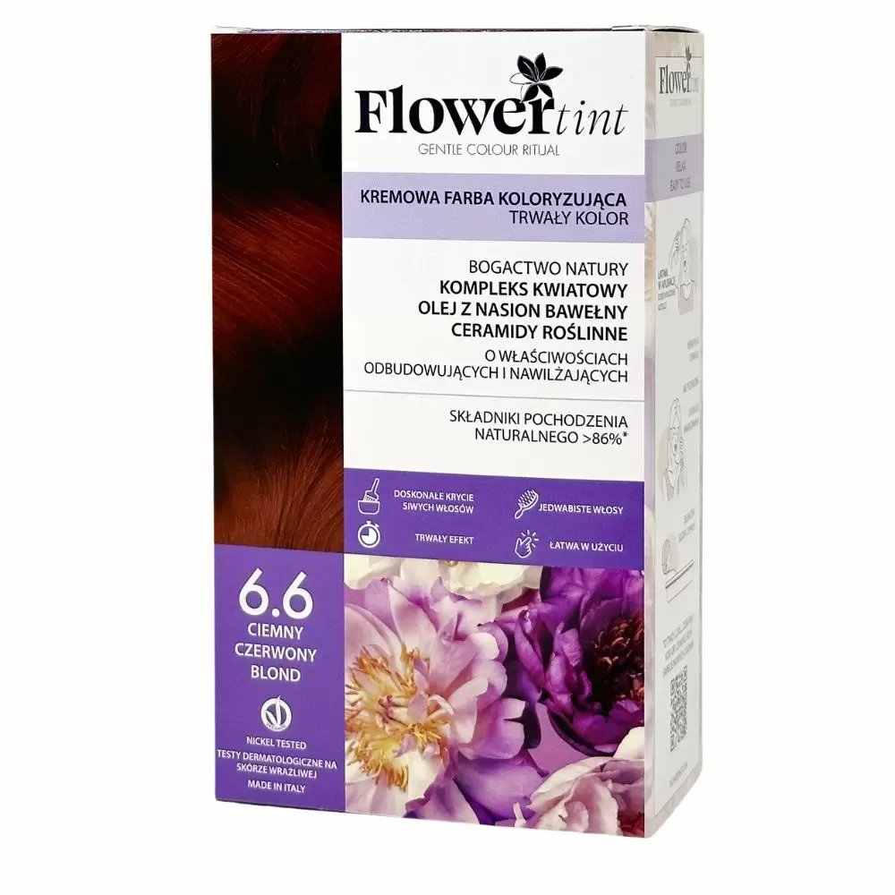 Kremowa farba koloryzująca do włosów 6.6 - Ciemny czerwony blond | FlowerTint