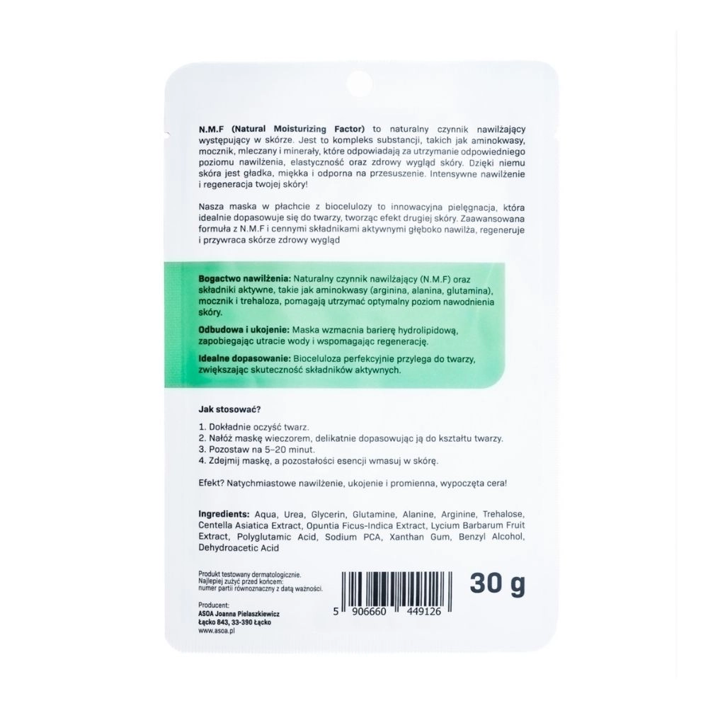 Maska nawilżająca i odbudowująca w płachcie | Asoa