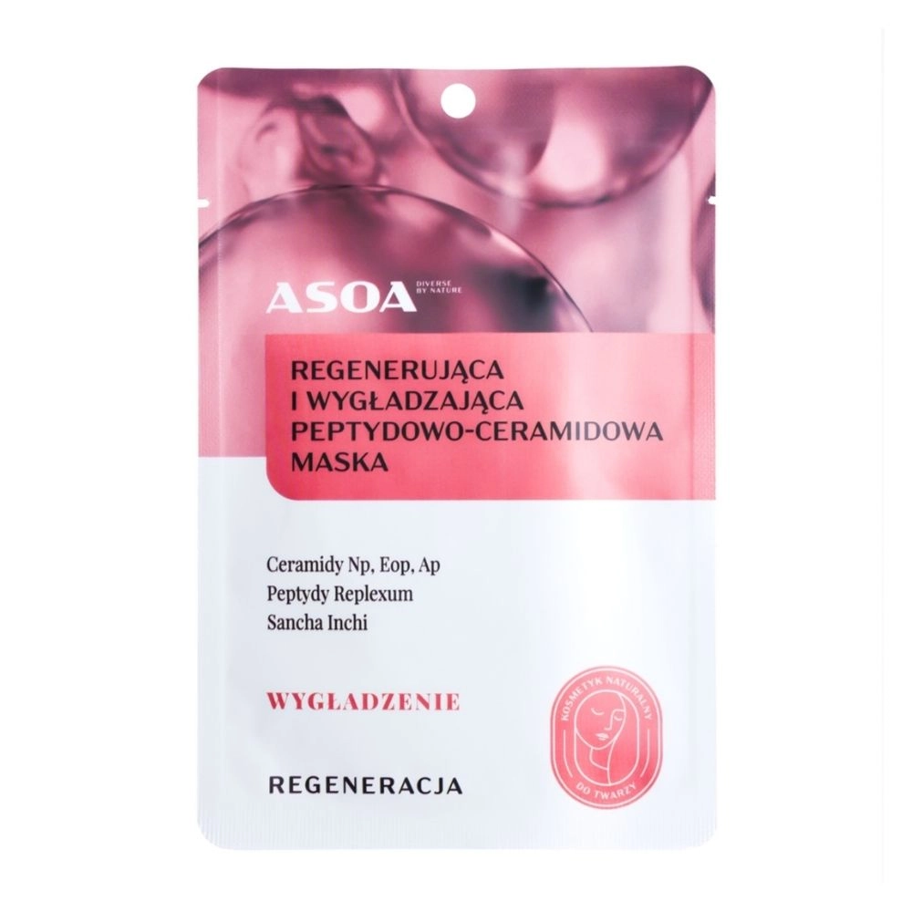 Maska regenerująco - wygładzająca peptydowo-ceramidowa w płachcie | Asoa