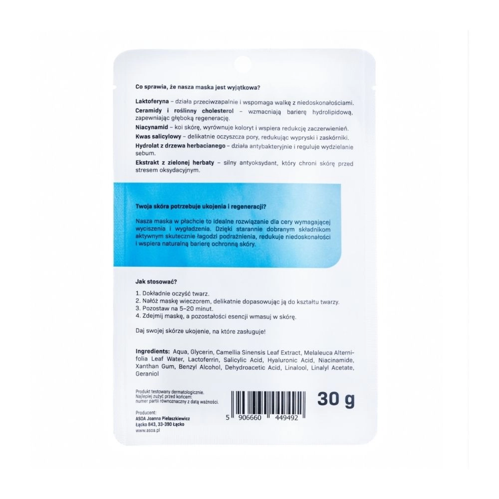 Maska wyciszająca i wygładzająca w płachcie | Asoa