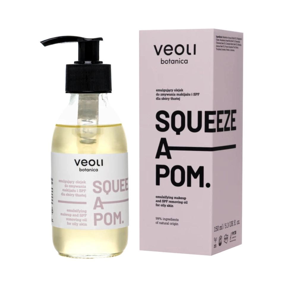 Olejek emulugujący do zmywania makijażu i SPF SQUEEZE A POM. | Veoli Botanica