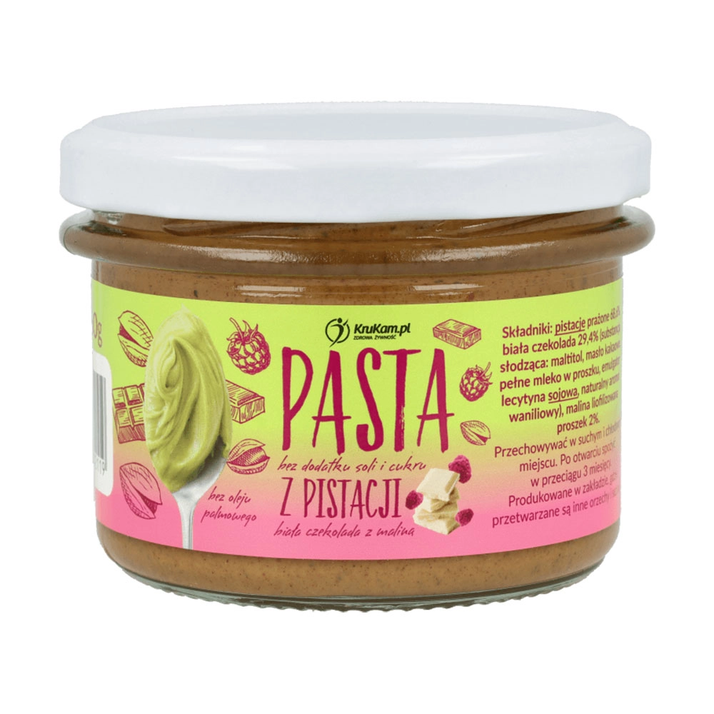 Pasta z pistacji z białą czekoladą i malinami | KruKam