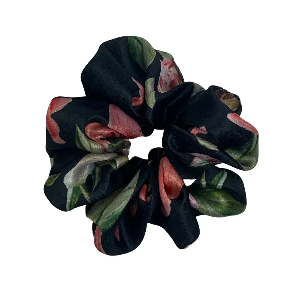 Scrunchie satynowa - Black Flowers | BoMoye