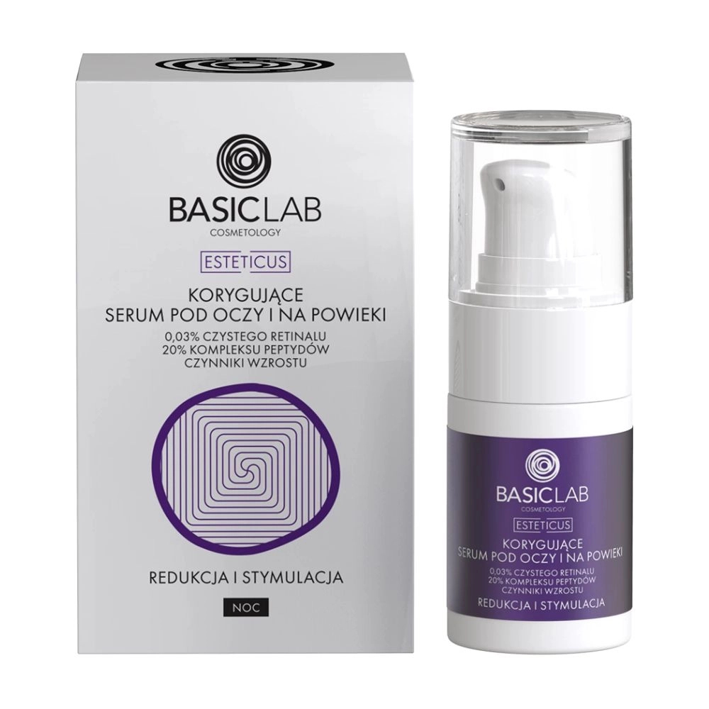 Serum korygujące pod oczy z retinalem 0,03%, 20% kompleksem peptydów i czynnikami wzrostu | BasicLab
