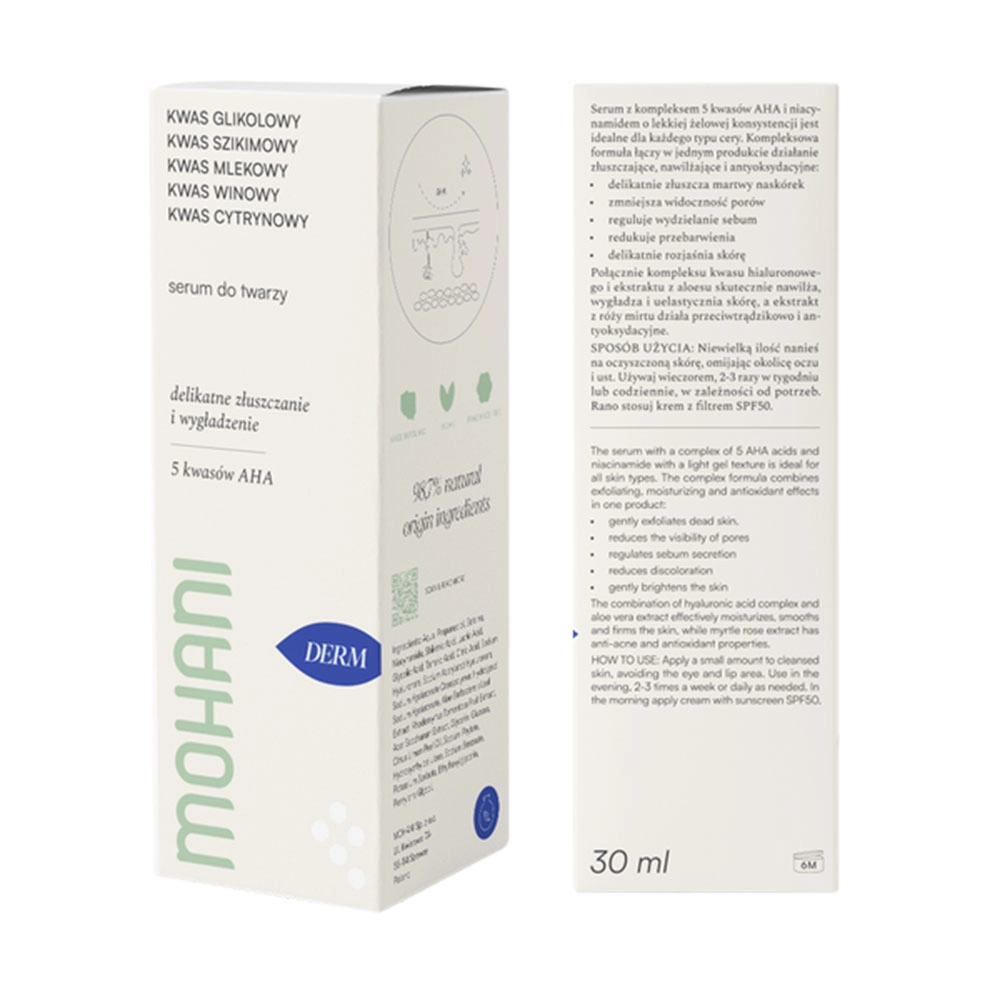 Serum regenerująco - złuszczające do twarzy - pięć kwasów AHA | Mohani