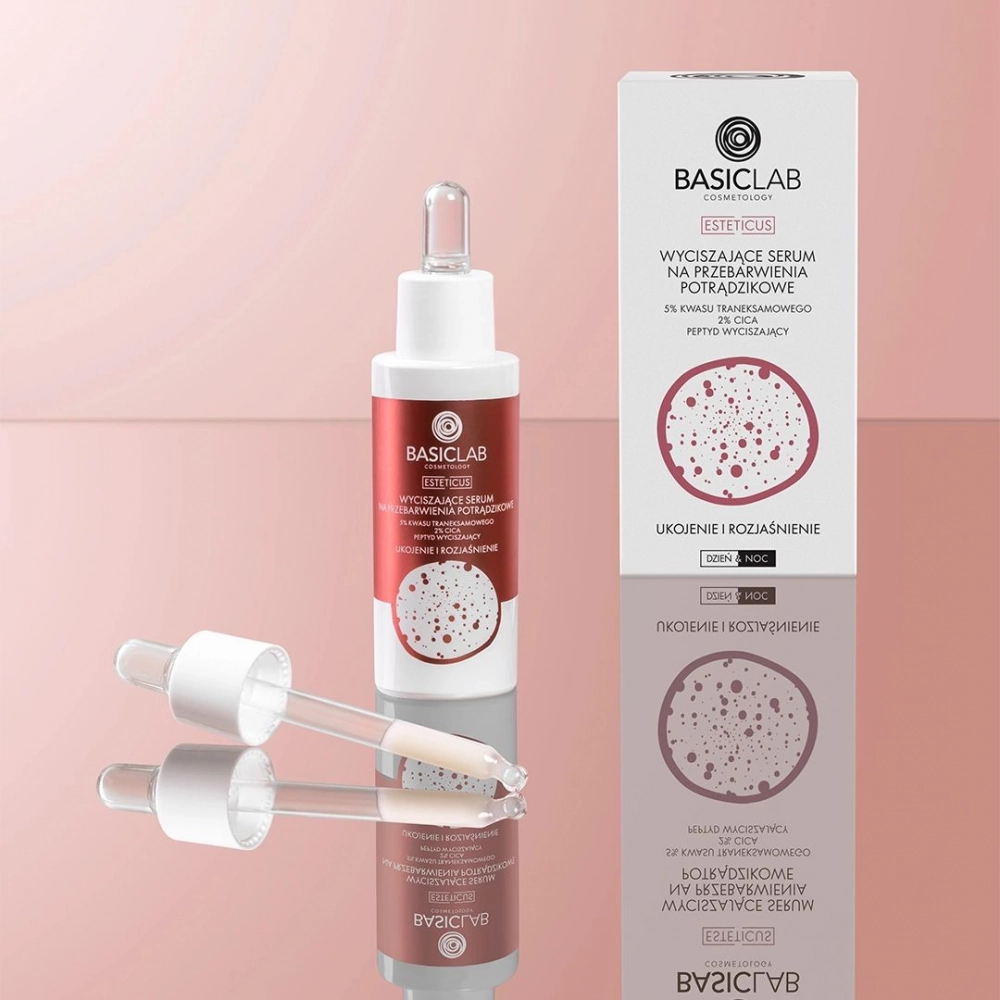 Serum wyciszające na przebarwienia potrądzikowe z 5% kwasem trakeksamowym Ukojenie i Rozjaśnienie | BasicLab