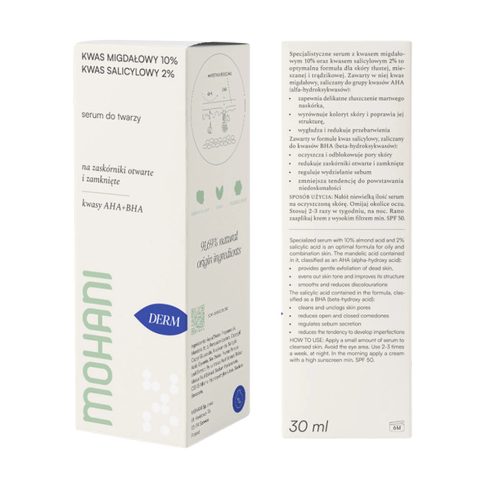 Serum wygładzające do twarzy z kwasem migdałowym 10% | Mohani