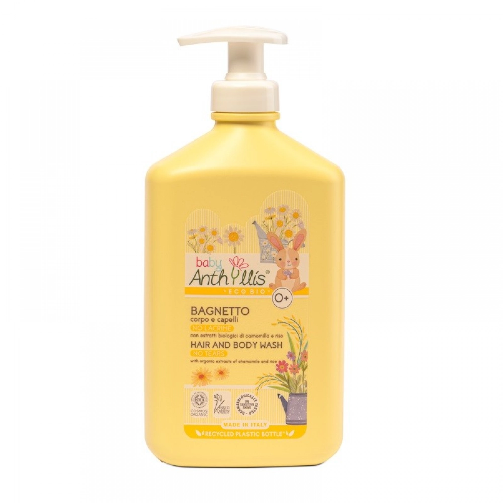 Delikatny płyn do kąpieli i szampon 2w1, BEZ ŁEZ, z rumiankiem i proteinami ryżu | Anthyllis