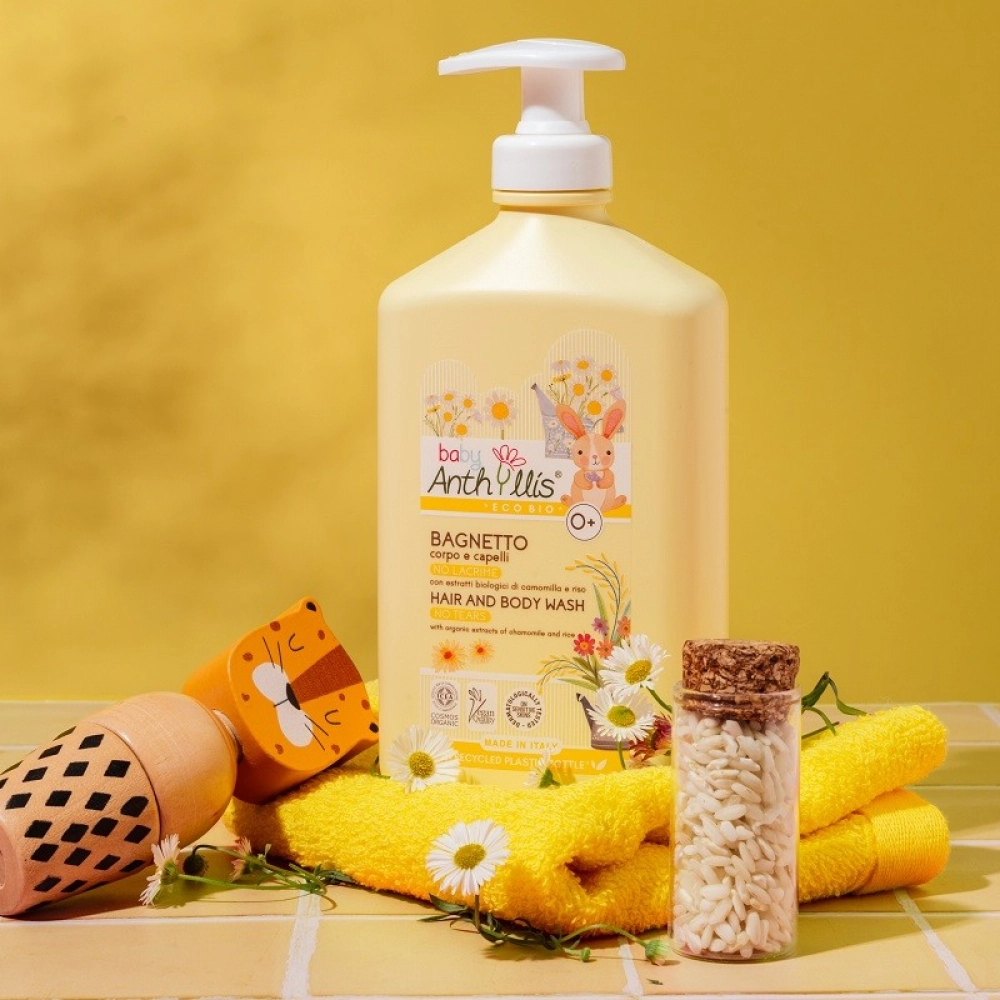 Delikatny płyn do kąpieli i szampon 2w1, BEZ ŁEZ, z rumiankiem i proteinami ryżu | Anthyllis