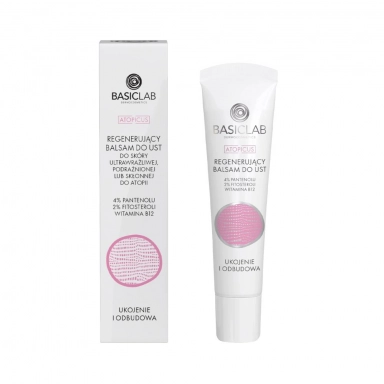 Balsam regenerujący do ust z pantenolem, witaminą B12 i fitosterolami Ukojenie i Odbudowa | BasicLab