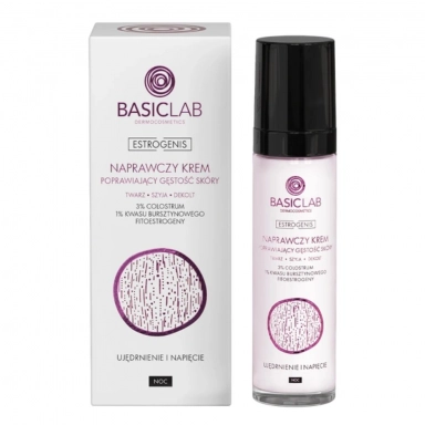 Krem naprawczy do twarzy, szyi i dekoltu poprawiający gęstość skóry na noc Ujędrnienie i Napięcie | BasicLab