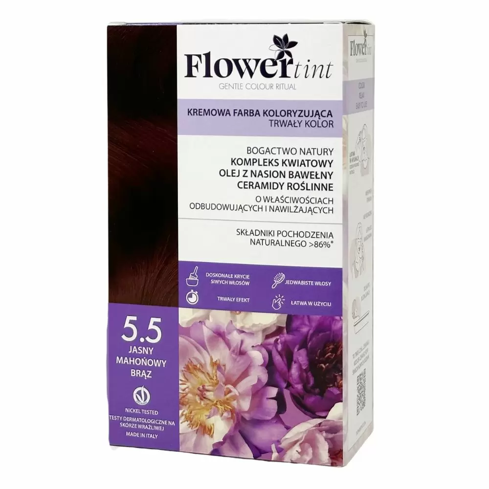 Kremowa farba koloryzująca do włosów 5.5 - Jasny mahoniowy brąz | FlowerTint