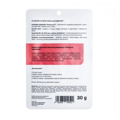 Maska regenerująco - wygładzająca peptydowo-ceramidowa w płachcie | Asoa