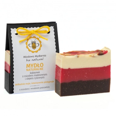 Mydło naturalne kakaowe z miodem malinowym i olejem ryżowym | Miodowa Mydlarnia
