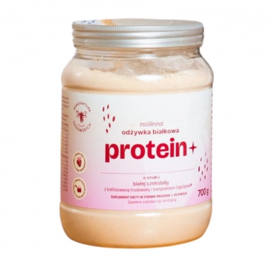 Odżywka białkowa Protein+ o smaku białej czekolady z liofilizowaną truskawką | Pasieki Rodziny Sadowskich