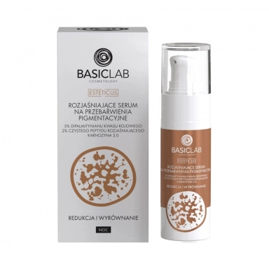 Serum rozjaśniające na przebarwienia pigmentacyjne z kwasem kojowym i peptydem rozjaśniającym Redukcja i Wyrównanie | BasicLab