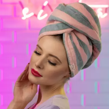Ręcznik do włosów z mikrofibry Pink + Grey | Trust My Sister