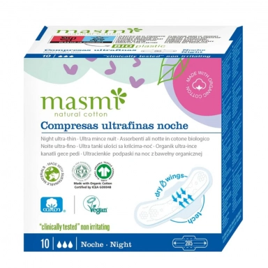 Ultra cienkie bawełniane podpaski ze skrzydełkami na noc Silver Care | Masmi