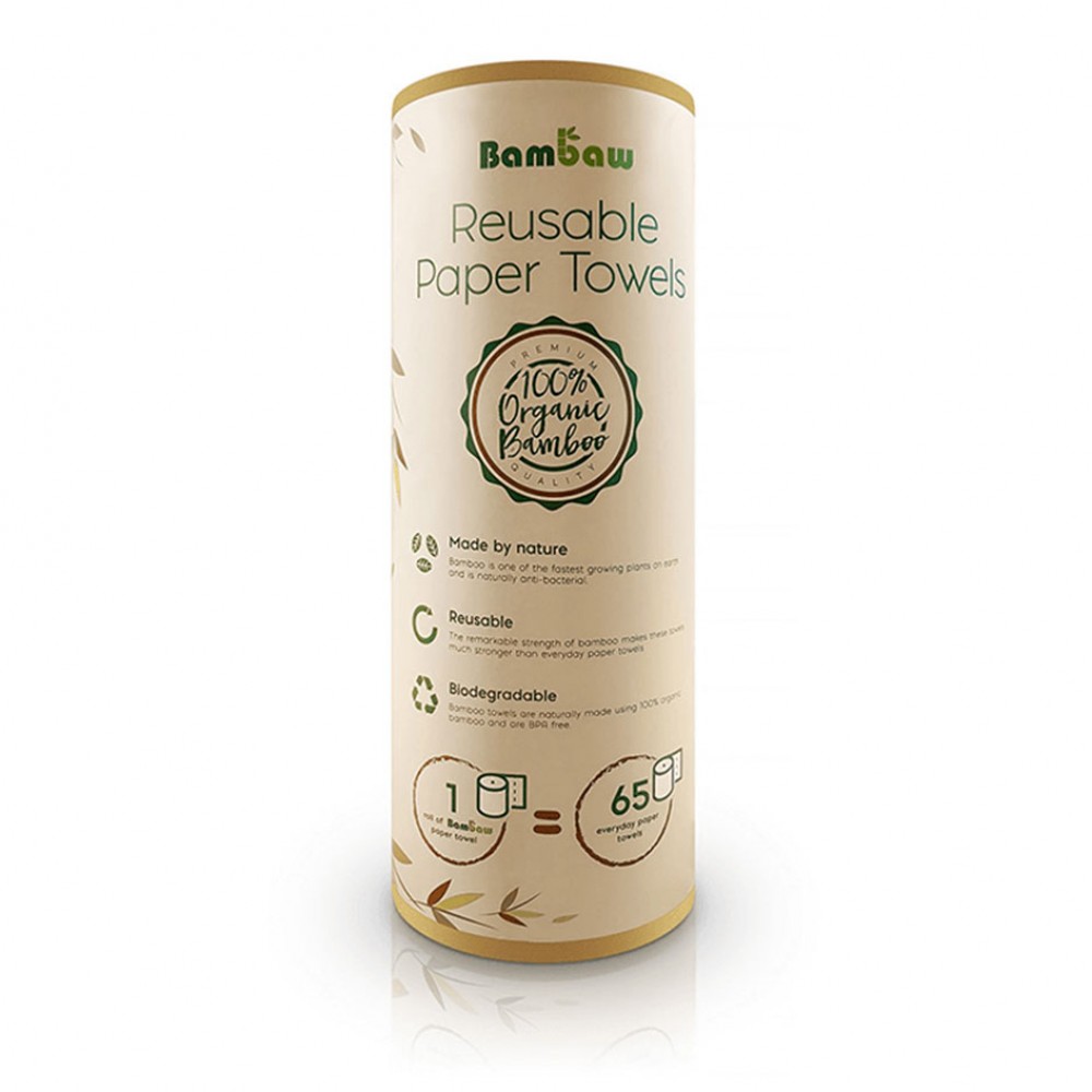 Wielorazowe ręczniki papierowe z organicznego bambusa - rolka 20 szt. | Bambaw