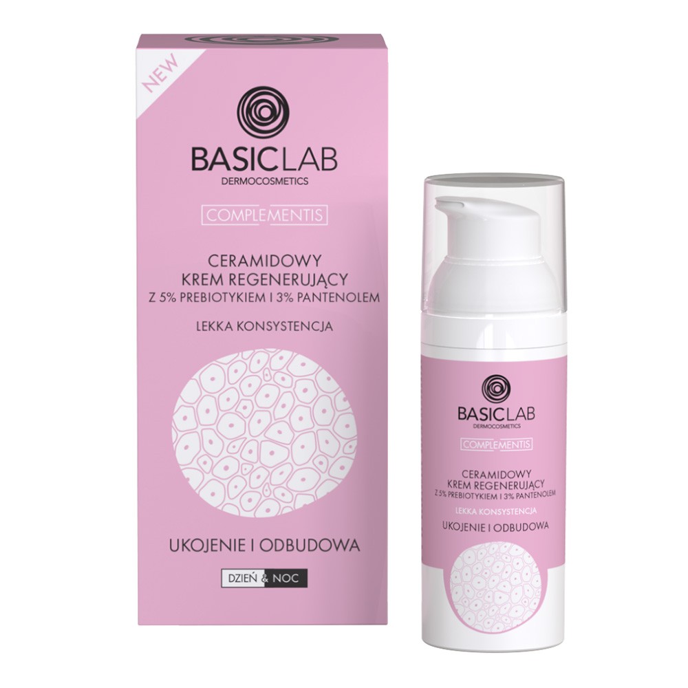 Krem ceramidowy z 5% prebiotykiem i 3 % pantenolem o lekkiej konsystencji | BasicLab