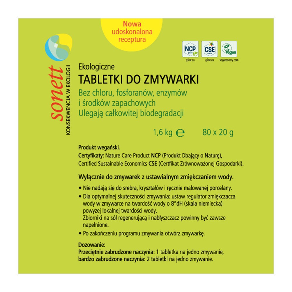 Ekologiczne tabletki do zmywarki | Sonett