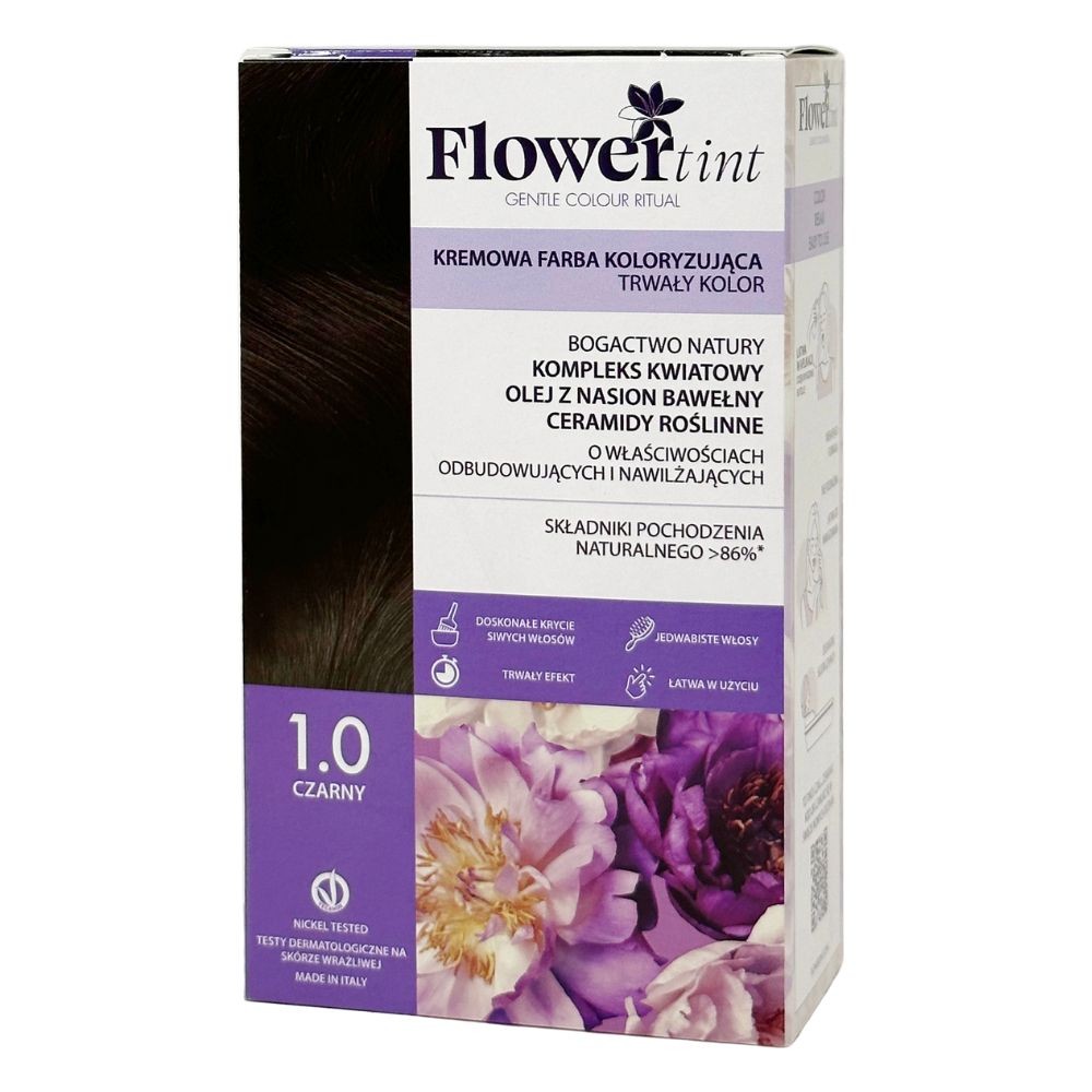 Kremowa farba koloryzująca do włosów 1.0 - Czarna | FlowerTint