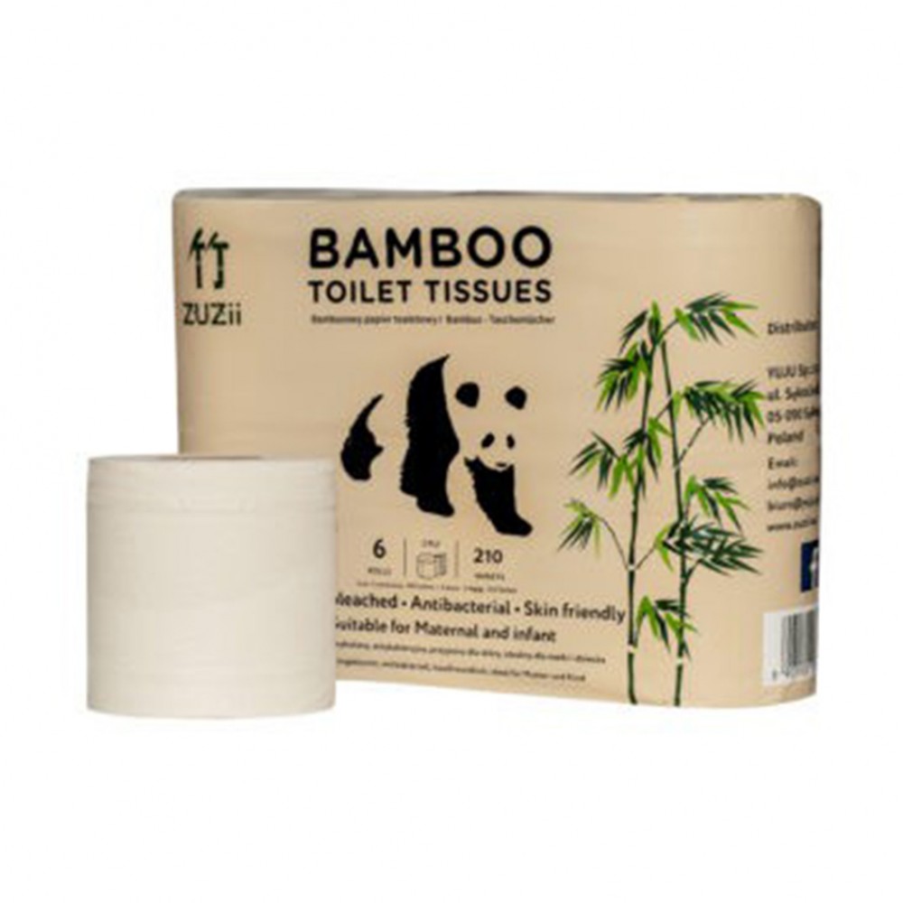 Papier toaletowy bambusowy, 6 rolek, 3-warstwowy | Zuzii