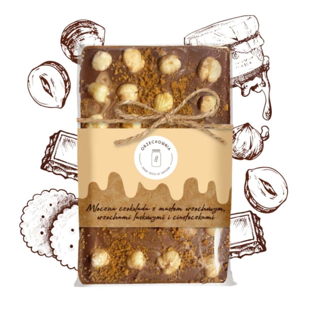 Czekolada mleczna z masłem orzechowym, orzechami laskowymi i ciasteczkami | Orzechownia Czekolada mleczna z masłem orzechowym, orzechami laskowymi i ciasteczkami | Orzechownia