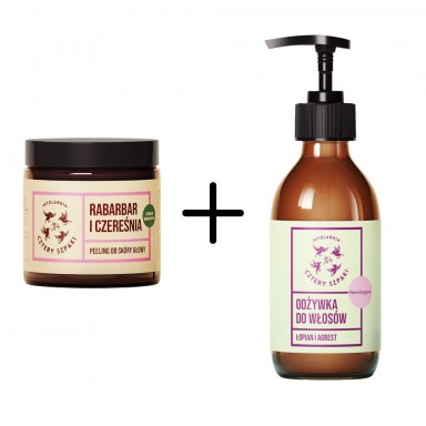 DUET Peeling Rabarbar i Czereśnia + Odżywka Łopian i Agrest | Cztery Szpaki DUET Peeling Rabarbar i Czereśnia + Odżywka Łopian i Agrest | Cztery Szpaki