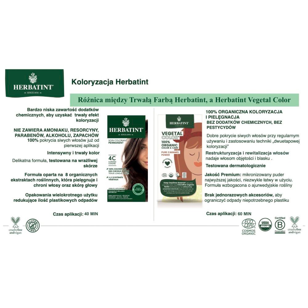 Farba do Włosów Vegetal Color 100% ORGANIC Honey Pure Caramel - Czysty Karmel | Herbatint Farba do Włosów Vegetal Color 100% ORGANIC Honey Pure Caramel - Czysty Karmel | Herbatint