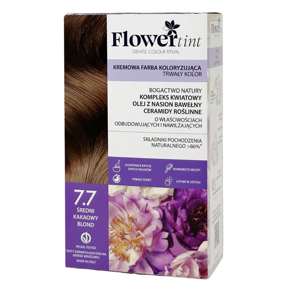 Kremowa farba koloryzująca do włosów 7.7 - Średni kakaowy blond | FlowerTint