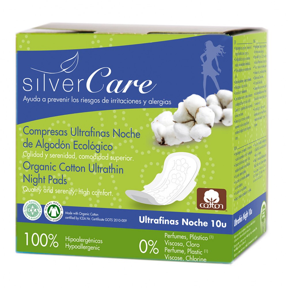 Ultra cienkie bawełniane podpaski ze skrzydełkami na noc Silver Care | Masmi