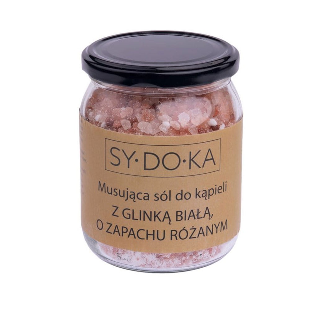 Musująca sól do kąpieli z glinką białą o zapachu różanym | Sydoka
